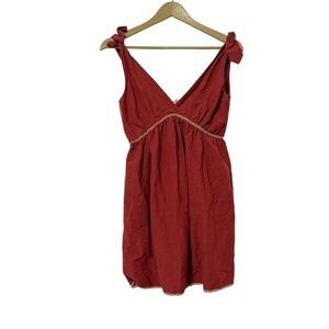 Flawless Red Flax Blend Babydoll Mini Dress Size Small Y2K Artsy Laggenlook